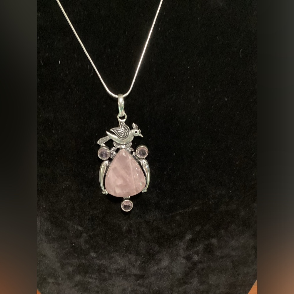 💖Sparrow Pink Quartz -Kunzite 925 Silver Necklace Stamped - Picture 4 of 7
